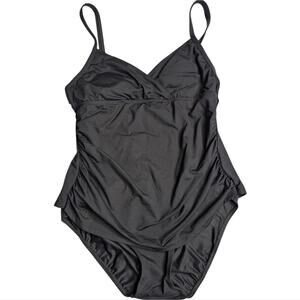 Lauren Ralph Lauren Faux Tankini Slimming Black One Piece Classic Swimsuit 8